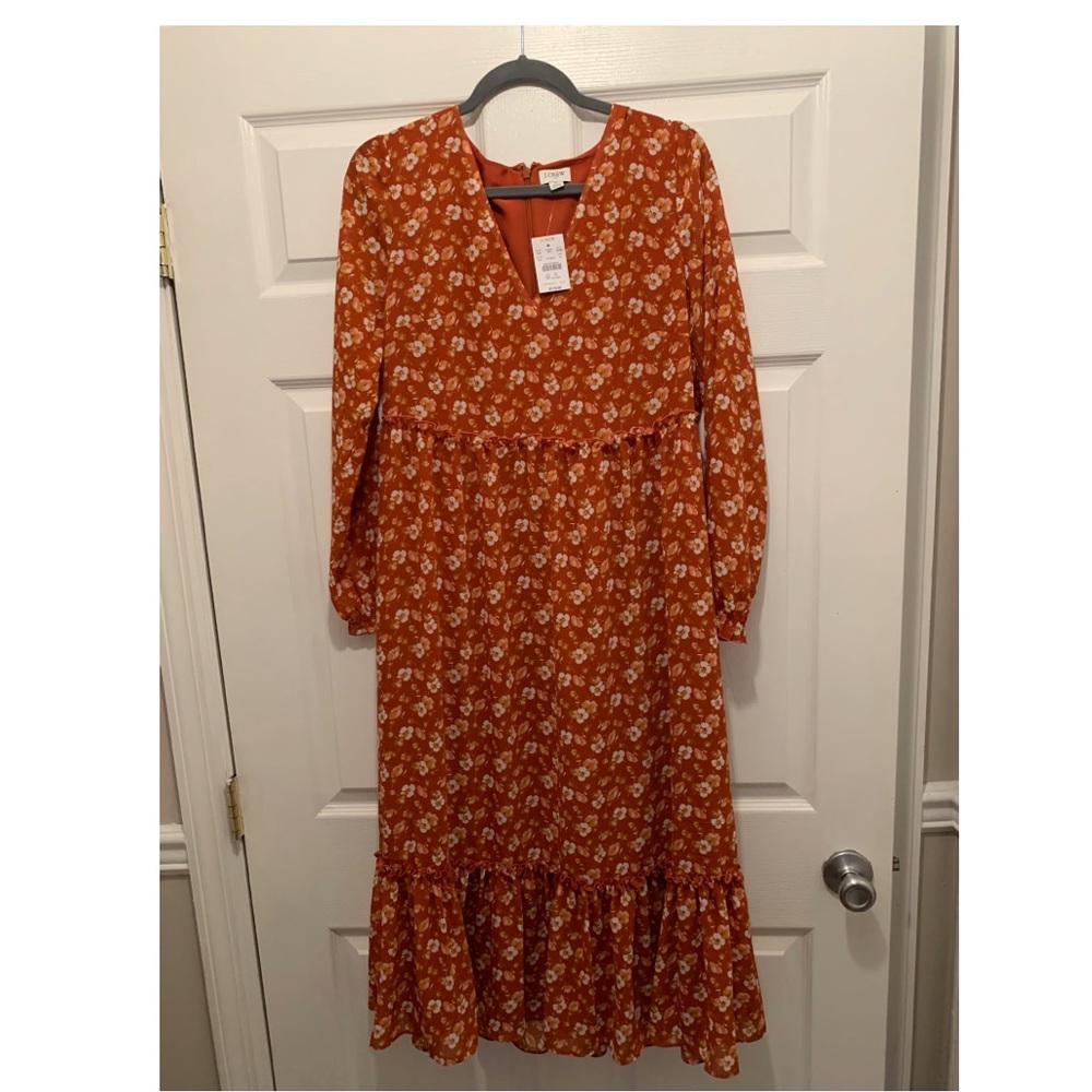 JCREW Midi Orange Floral Dress Size M